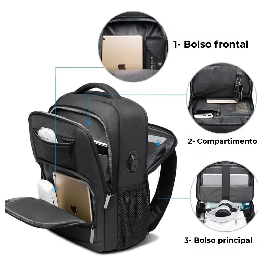 Vista traseira da mochila ELAVIER com alça de bagagem e apoio respirável