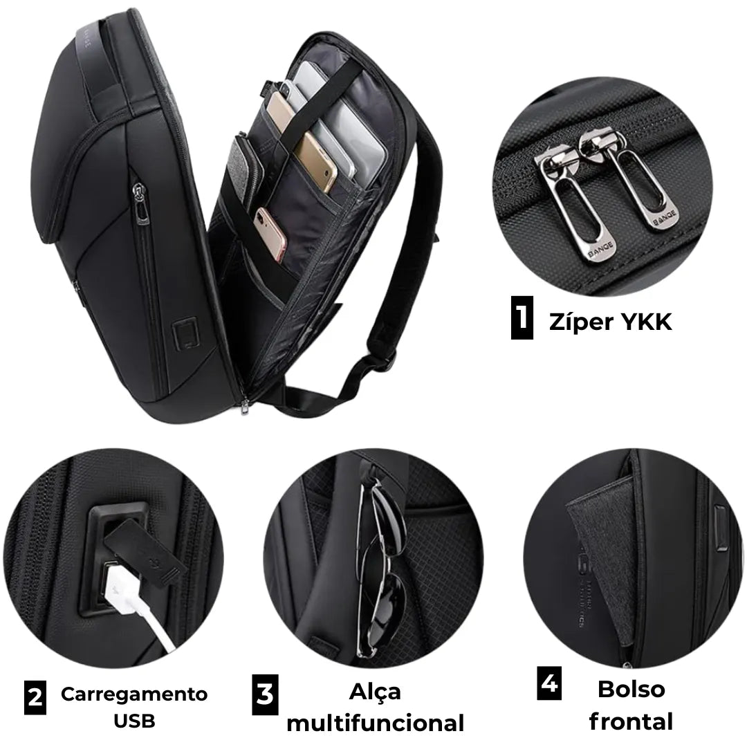 Mochila executiva Vanguard ELAVIER com porta USB e abertura 180°
