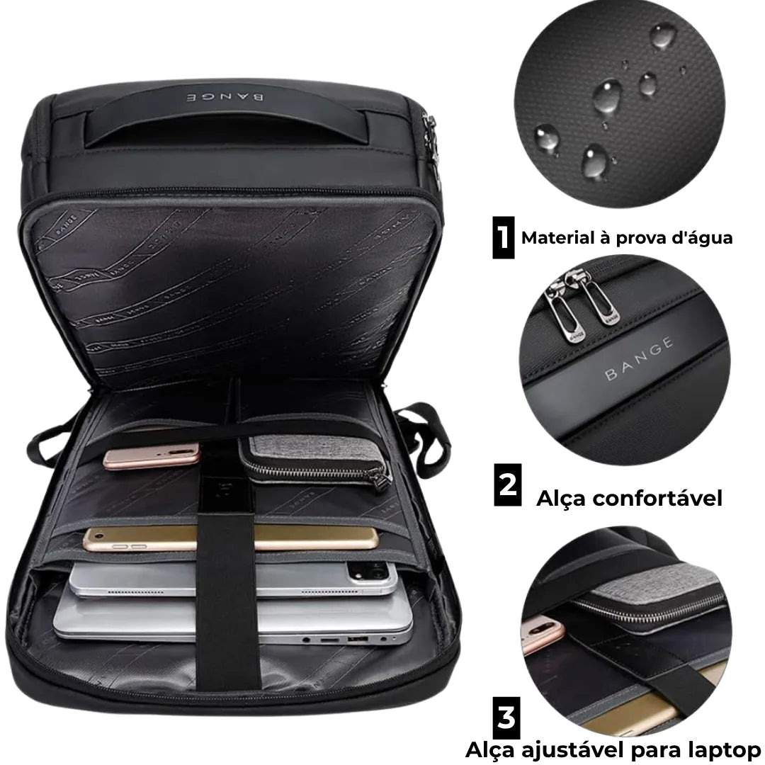 Mochila executiva Vanguard ELAVIER com porta USB e abertura 180°