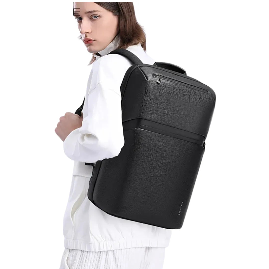 Mochila premium de couro macio com compartimentos organizados