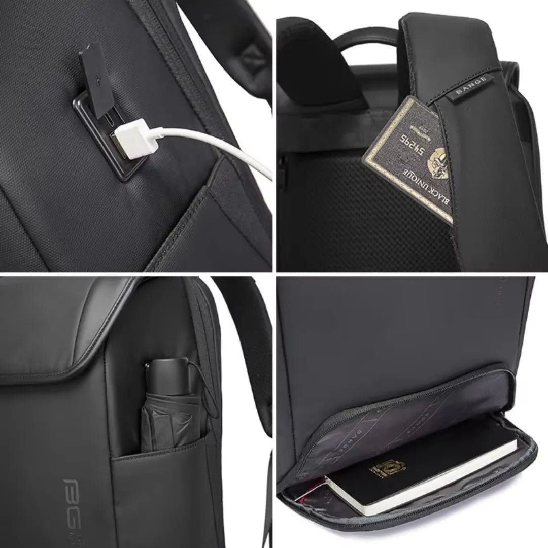 Vista traseira da mochila executiva com alça para bagagem