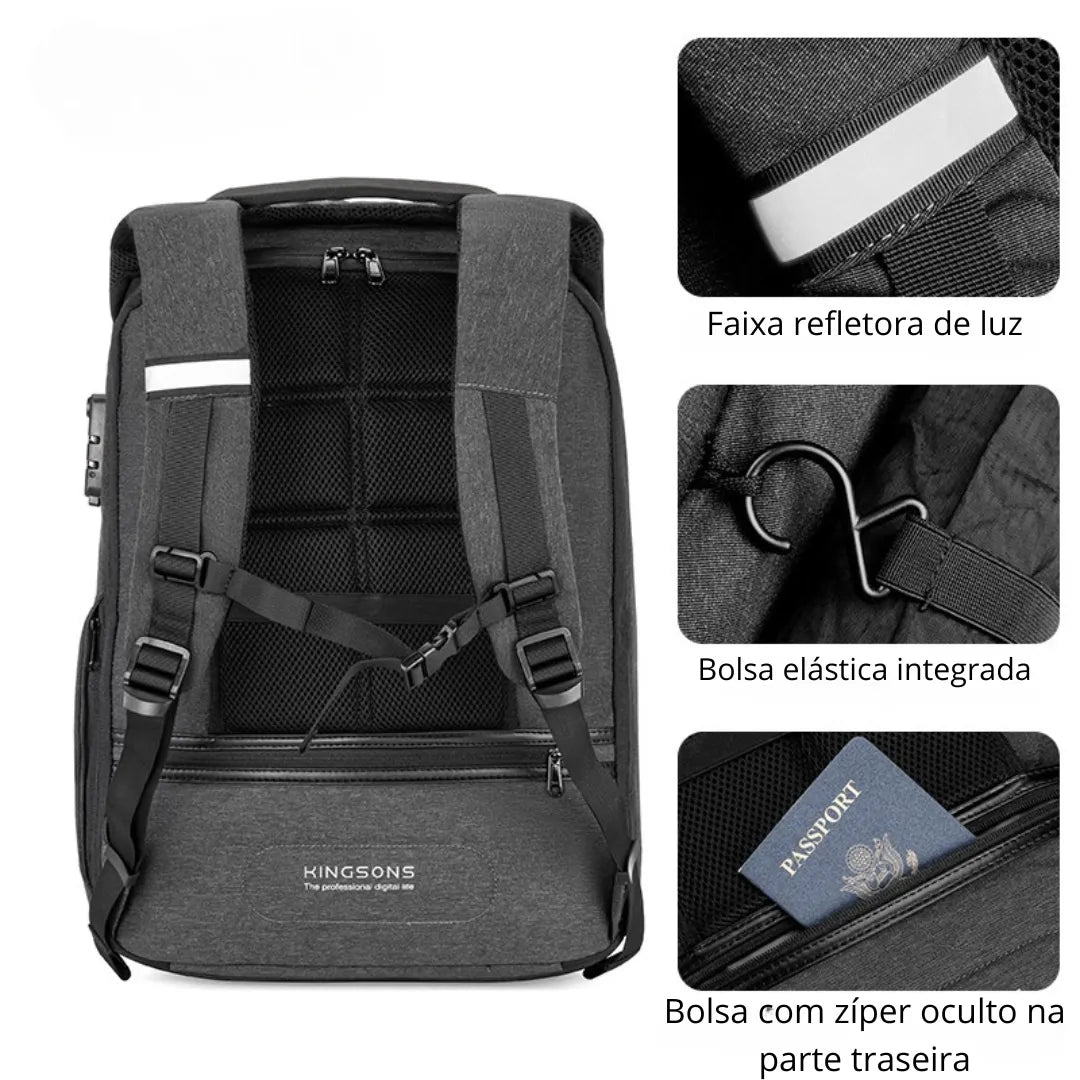 Vista interna da mochila ELAVIER p/ notebooks de 13" a 17.3"