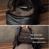 Vista interna da mochila de couro genuíno ELAVIER com divisórias