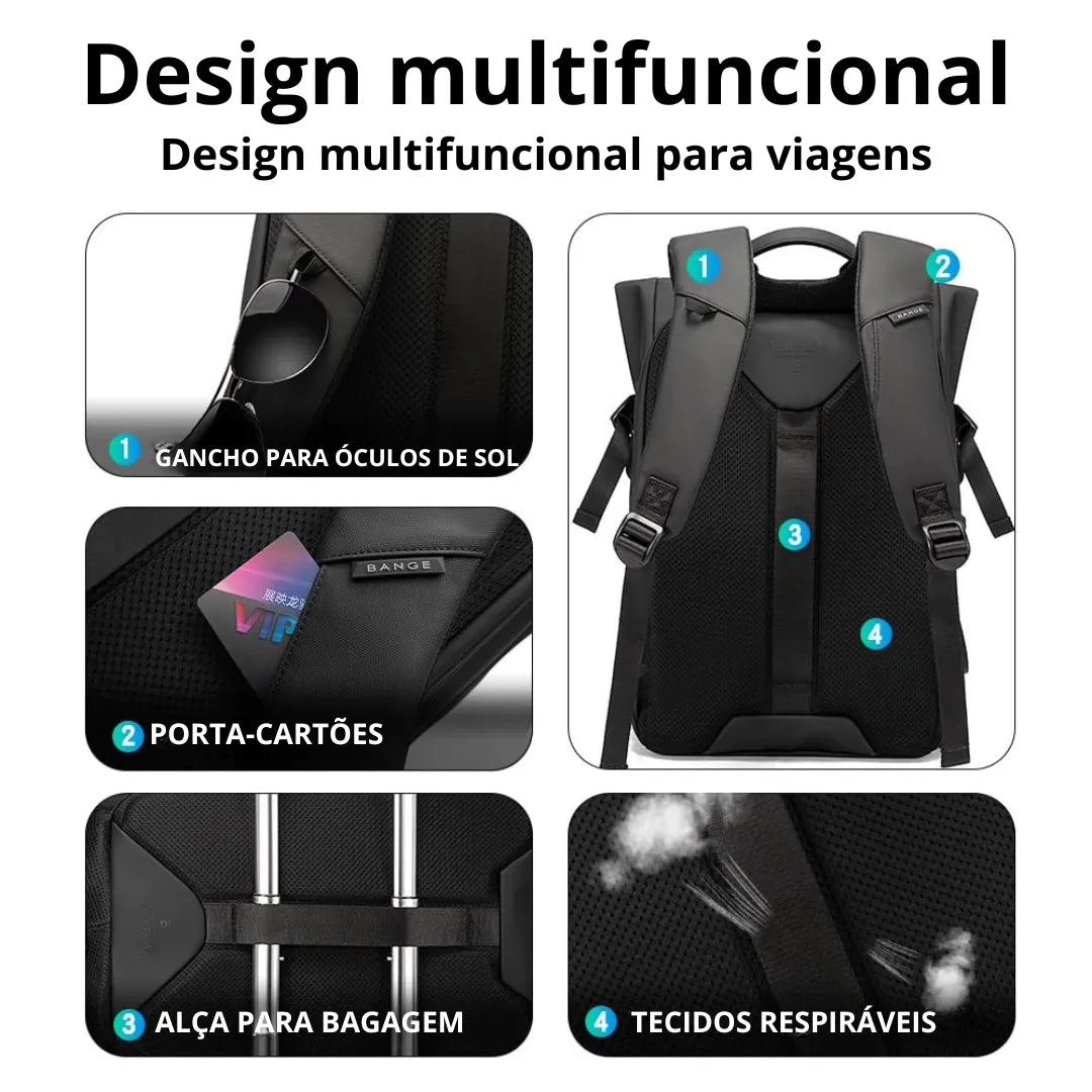 Detalhe do interior da mochila ELAVIER com suporte para laptop