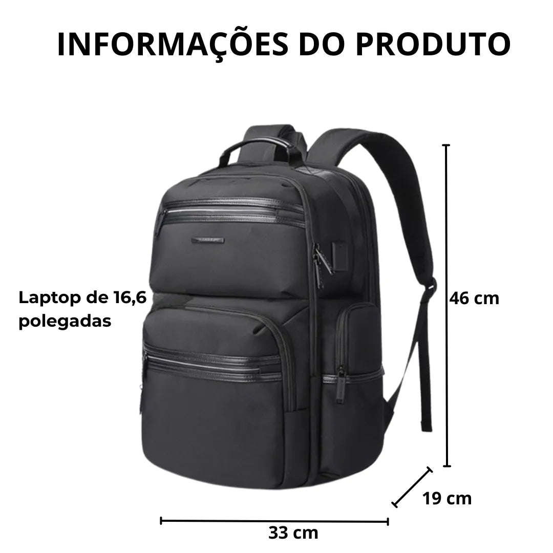 Detalhe da mochila de viagem ELAVIER com bolsos e zíper antifurto