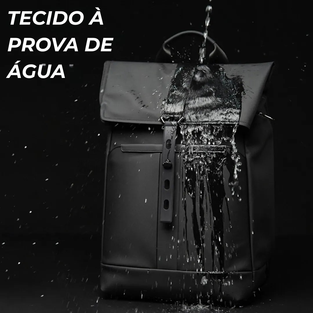 Mochila masculina de couro preto ELAVIER com punho reforçado