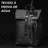 Mochila masculina de couro preto ELAVIER com punho reforçado